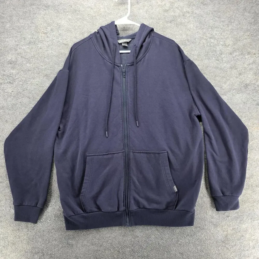 Eddie Bauer Hoodie Mens L Blue Full Zip Hooded Pockets Stretch Fleece Logo